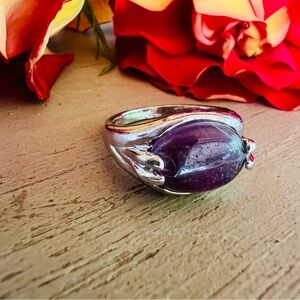 Amethyst Crystal Stone Purple & Silver Ring S 10.5